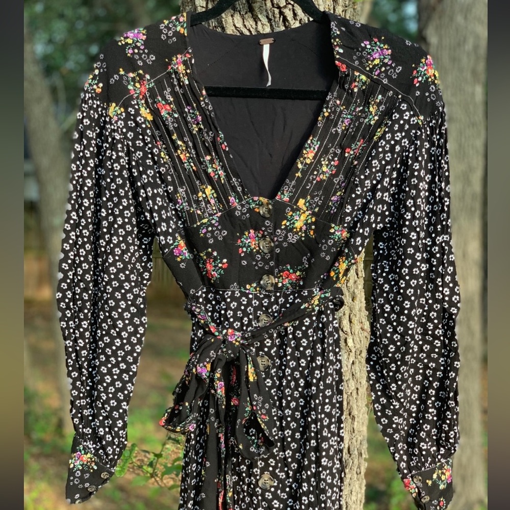 FREE PEOPLE calico button up mini dress size XS - Picture 4 of 6